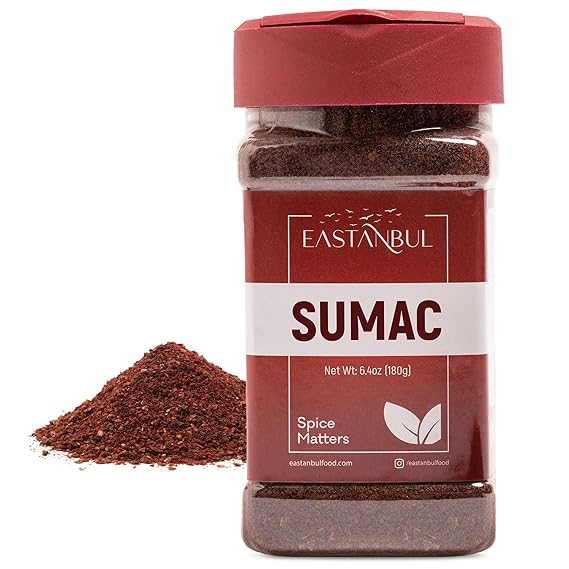 Eastanbul Sumac Spice Powder, Ground Sumac, Tangy Citrus, Vegan, 6.4oz | Sumac Seasoning for Mediterranean Dishes & Middle Eastern Dishes, Spicely Powder for Turkish Sumak Blend like Zaatar