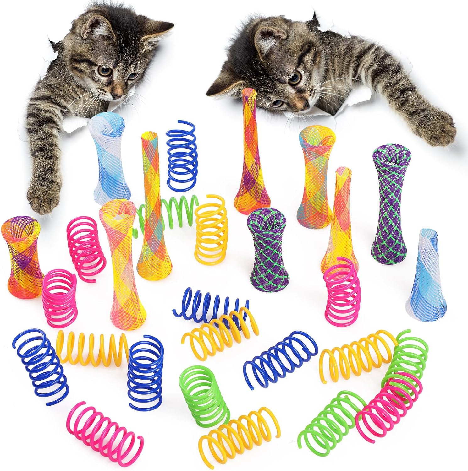 GeeRic Cat Springs, 42 Pack Pet Colorful Springs, Cat Tube Toys Folding Bouncing Mesh Interactive Cat Toya for Kitten Pets