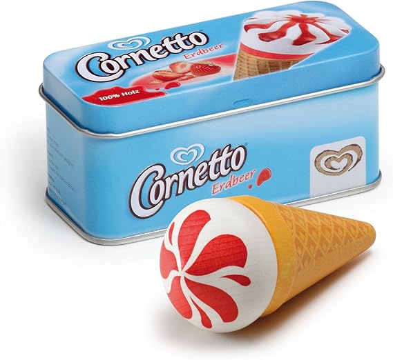 Wooden Play Food - Pretend Play Grocery Shop - Ice Cream Cornetto Strawberry in a Tin by Erzi