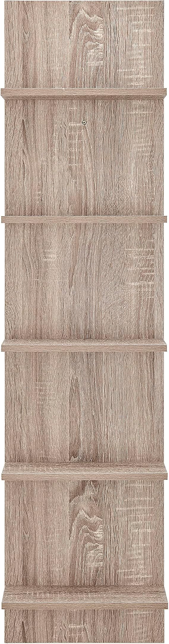 Danya B. Narrow Decorative Wall Mount Vertical Shelving Unit Modern Column with 5 Shelves Home or Office for Books, Decor Display (Oak)