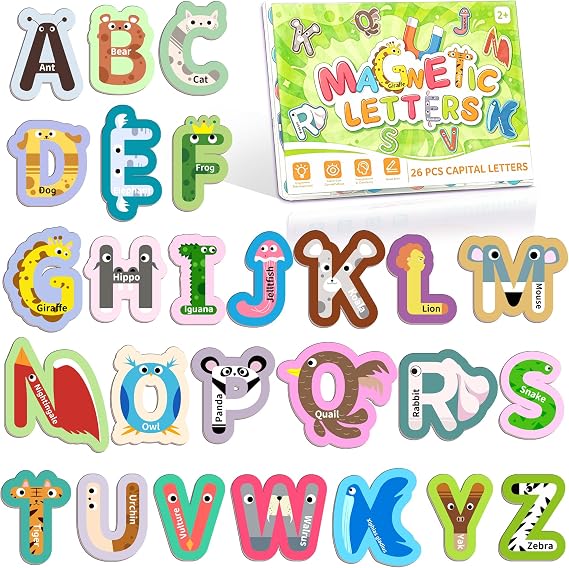 26 Pieces Large Magnetic Letters, Animal Capital A-Z Alphabet Magnets, Magnet Letter for Fridge & Whiteboard, Alphabet Magnet, Large Magnetic Letters, Fridge Magnets for Toddlers 1-3