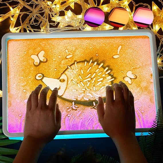 16" Sand Painting Light Box, Portable Light Up Sensory Table for Kids & Adults, 3 Color Modes & 10 Levels, Durable Sand Drawing Table for Autism Therapy, Tracing, Meditation & Classroom (Blue)
