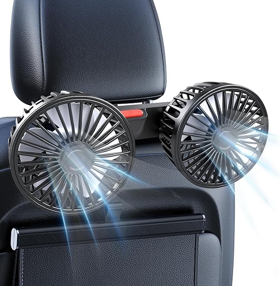 USB Car Cooling Fans for Backseat,Dual Head Car Fan for Kids,360 Rotatable Headrest Fans,3-Speed,Ultra-Quiet, 5V Powerful Electric Air Circulation Fan for SUV Truck Sedan