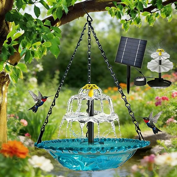 Hanging Solar Bird Bath Fountain,Solar Powered Hanging Outdoor Bird Bath Fountain,Solar Cascade Hanging Birdbath,for Outdoors Garden Patio Backyard Lawn Decor