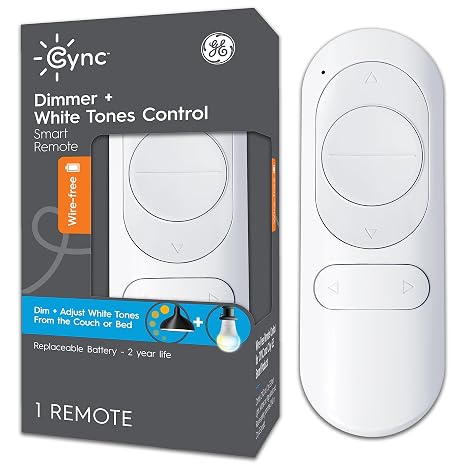 GE CYNC Smart Remote, Wire-Free, Battery-Powered, White Tones Control, Bluetooth Remote | No wiring required, battery powered, controls white tone smart bulbs, Bluetooth, wall-mountable, works with CYNC app
