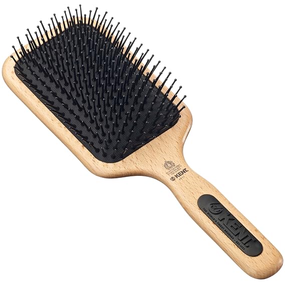 Kent PF17 Large Cushion Paddle Brush, Taming Fine Pins Hair - Detangling Long, Thick, Curly Hair, Scalp Massager, Growth Stimulator. Wet or Dry Use. Made in England