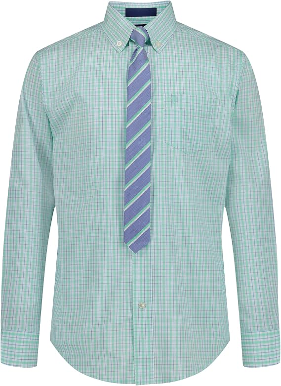Izod Boys Long Sleeve Button-Down Collared Dress Shirt with Tie and Chest Pocket