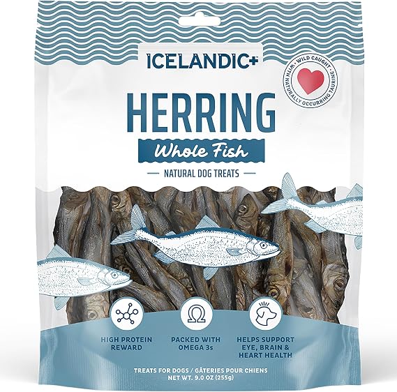 Icelandic+ Whole Fish Herring - 9oz Bag - Dog Treats, Pure Wild-Caught Air-Dried Fish, Single Ingredient Snack, Pet Chew, Just The Fish Nothing Else