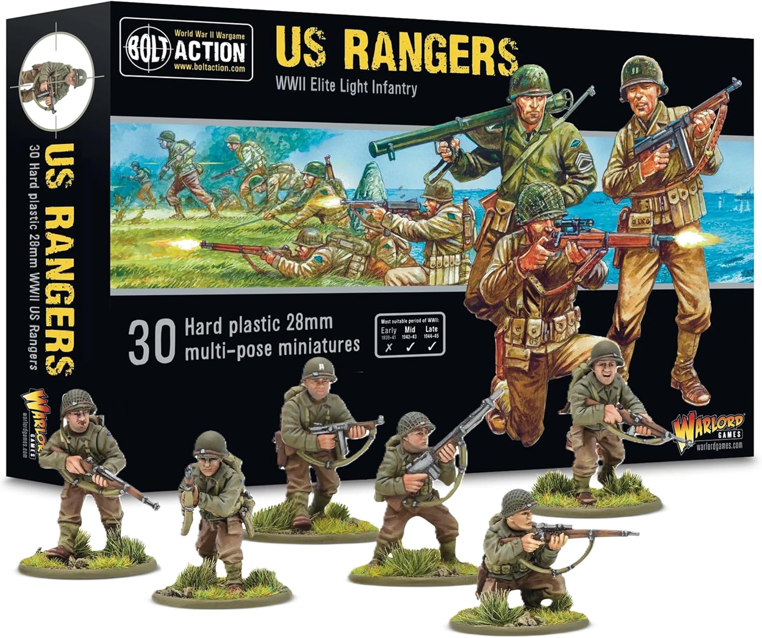 US Rangers Infantry - US Army 28mm Scale Plastic Miniature for Bolt Action Highly Detailed WWII Tabletop War Game Miniatures