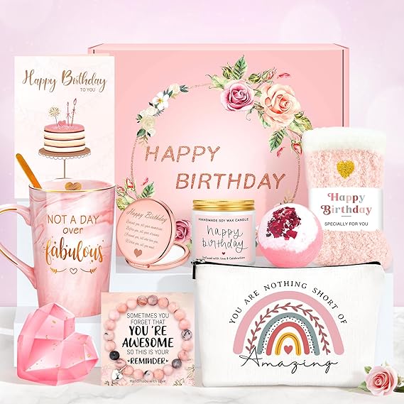 Birthday Gifts for Women Happy Birthday Gift Baskets for Women Unique Not A Day Over Fabulous Mug Gift ideas Pink Gifts Box Set Presents for Her Friends Mom Sister Wife Coworkers Daughter Aunt Mom