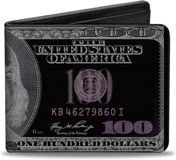Buckle-Down Wallet, Bifold, 100 Dollar Bill X Ray Black White, Vegan Leather | 100 Dollar Bill X Ray Black White Billfold Credit Card and ID Slots Vegan Leather