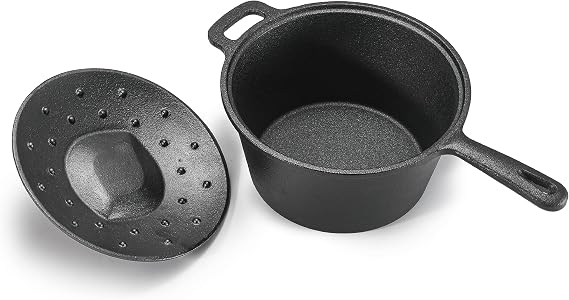 Commercial Chef 2-Qt. Saucepan with Lid, Pre-Seasoned Cast Iron, CHCI20 | Integrated Handles, Works on All Cooktops Including Induction, Outdoor Skillet for Campfires or Grills