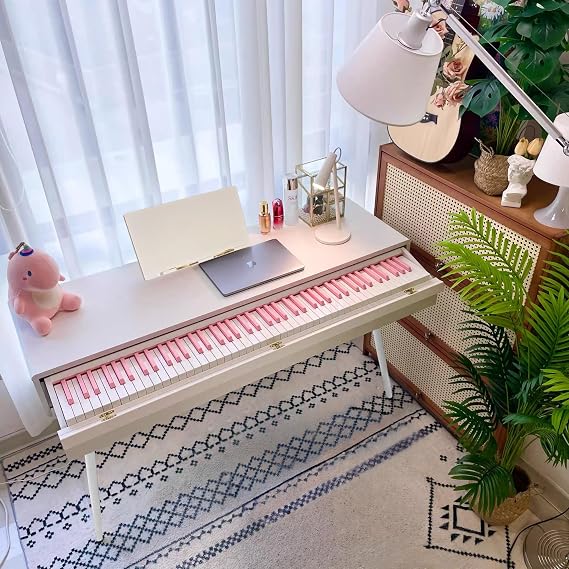LANDTOM 88-Key High Level Heavy Hammer Electric Piano Drawer Type Home Desk Electronic Piano for Beginners/Intermediates/Seniors/Specialist (Pink key without bench)