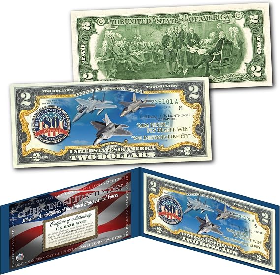 Merrick Mint AIR FORCE 80th ANNIVERSARY Milestones of The U.S. Armed Forces Genuine U.S. $2 Bill