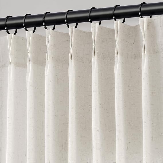 Jowels Natural Pinch Pleated Linen Curtains 84 Inches Long for Living Room | Ivory Light Filtering Semi Sheer Curtains,Back Tab Hooks Rings,Soft Privacy Bedroom Window Drapes,Farmhouse Boho,2 Panels