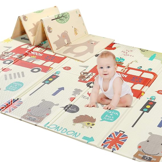 78" X 70" Baby Play Mat Floor Mat Foam Playmat, Non-Toxic Foldable Waterproof Crawling Mat for Toddlers and Infants