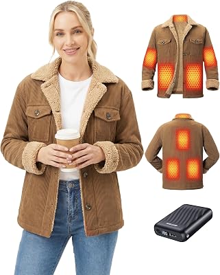 Graphene Heated Jackets for Women with 12V 18400mAh Battery Pack, womens heated jacket with Sherpa Fleece Lined