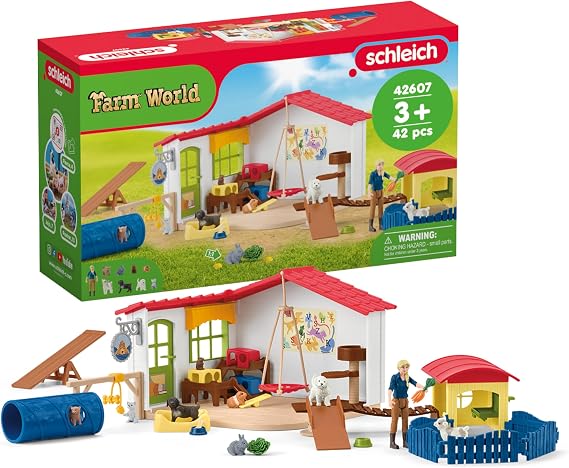 Schleich Farm World - 35Pc Pet Hotel Playset - Kids Ages 3+ | 42607 | Farm Animal Figurine, Realistic Animal Toys, Barn Toy for Kids 3+, Screen-Free Imaginative Pretend Play, Montessori