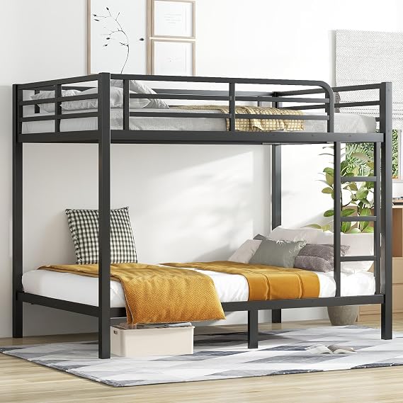 Bellemave Metal Full Over Full Bunk Bed for Adults/Kids,Heavy Duty Adults Bunk Beds with Guardrail & Ladders,Full Size Bunk Beds for Teens,Black