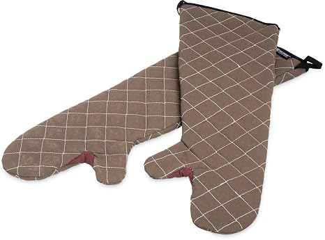 San Jamar 800FG24 BestGuard Commercial Heat Protection Up to 450 F Oven Mitts (Pair), 24" Length, Tan, 1 Count (Pack of 1) | Heat-ready pot holder gloves for cooking, baking, and commercial kitchen use
