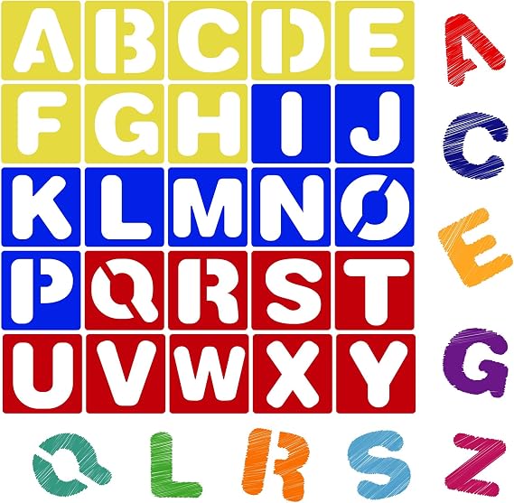 Karty Alphabet Letter Stencil Set for Kids and Adults - Painting, Lettering and Drawing Templates - Large Plastic ABC Stencils for Protest Posters, Arts and Crafts Projects - 4 Inch