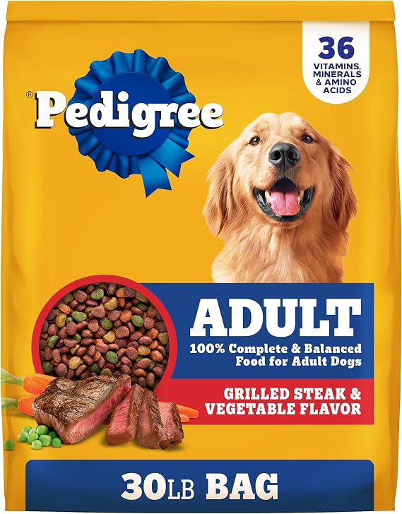 Pedigree Adult Dry Dog Food, Complete Nutrition, Grilled Steak & Vegetable Flavor, 30 lb. Bag
