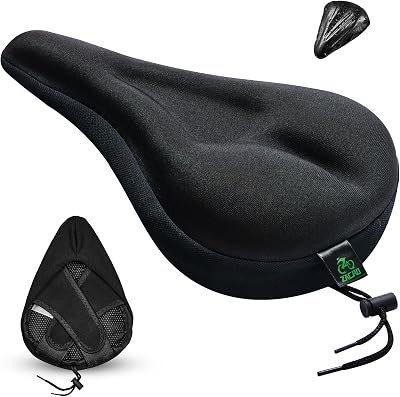 Zacro Bike Seat Cushion - Gel Padded Bike Seat Cover for Men Women, Extra Soft Exercise Bicycle Cushion Fit for Peloton, Spin Stationary Exercise, Cycling Bike with Adjustable Velco Secure. 11x7