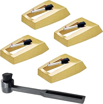 Record Player Needles Replacement, 4 Pack Turntable Stylus with Cleaning Brush Compatible with Crosley Victrola Jensen Sylvania LP Vinyl Phonograph Players