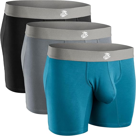 Real Men Bulge Enhancing Underwear for Men – 1 or 3 Pack Set - Modal Boxer Briefs with A, B or D Pouch, B Pouch 7inch - Black, Blue, Grey, XS