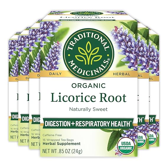 Traditional Medicinals Tea, Organic Licorice Root, Soothes the Digestive Tract & Promotes Respiratory Health - Kosher, Non-GMO, Caffeine-Free - 96 Tea Bags (6 Pack)