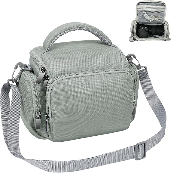 Ainiv DSLR Camera Bag, Waterproof Anti-Shock SLR Camera Case, Large Adjustable Shoulder Strap Camera Backpack, Portable Crossbody Single Shoulder Backpacks Compatible with Canon, Sony, Nikon, Grey
