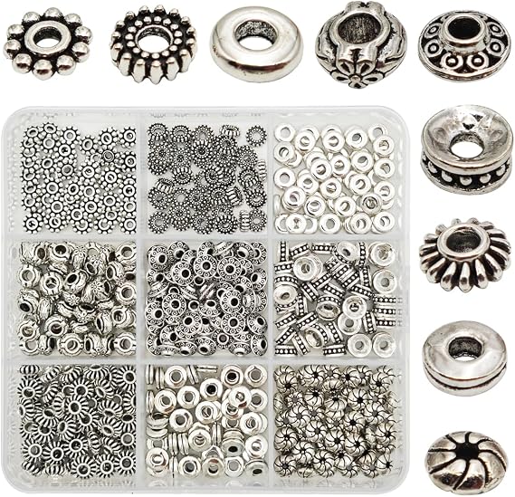 INSPIRELLE 450 Pieces Antique Silver Spacer Beads 6mm Metal Alloy Beads | Heishi Flat Rondelle Loose Bead for Bracelet Necklace Earring Jewelry Making