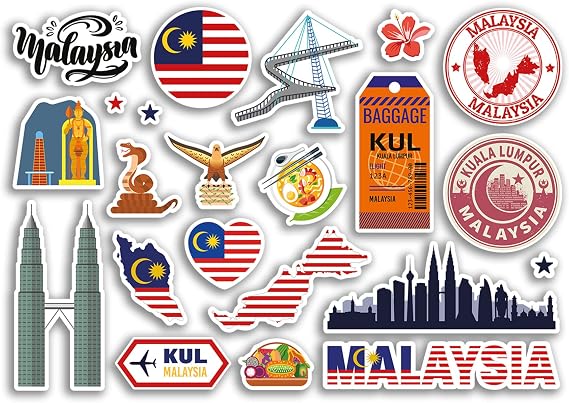 A5 Sticker Sheet Malaysia Vinyl Stickers - Country Landmarks Holiday Stamp Summer Map Flag Travel City Luggage Scrapbooking #79021