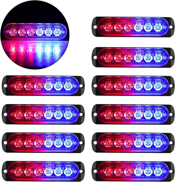 EEEKit 10PCS LED Emergency Strobe Lights, Red & Blue 6 LED Emergency Warning Lights, for Car Truck ATV SUV Off-Road & Construction