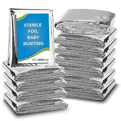 Primacare CSCB-6835-CS Pack of 120 Sterile Foil Baby Bunting Blanket for Newborns and Infants, Disposable Emergency Heat Saving, 30" x 17"