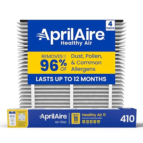 Genuine AprilAire 410 Replacement Filter for AprilAire Whole House Air Purifiers - MERV 11, Clean Air & Dust, 16x25x4 Air Filter (Pack of 4)