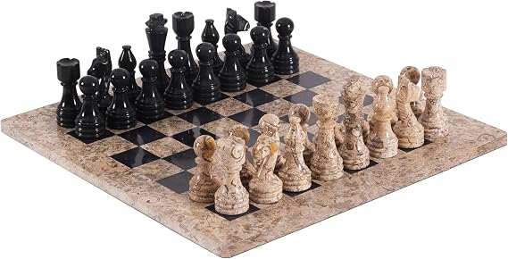 Radicaln Marble Chess Set for Adults 15" Handmade Coral and Black Board Game with 32 Chess Pieces, Luxury Travel Game, Elegant Gift for Table top & Home Decor