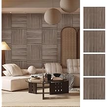 Wood Slat Wall Panel - 4 PCS Walnut Wood Panels for Wall, Natural Wood Veneer Acoustic Slat Wood Wall Panels - Wood Slats for Wall Soundproof Wood Panels 23.6" W x 23.6" L