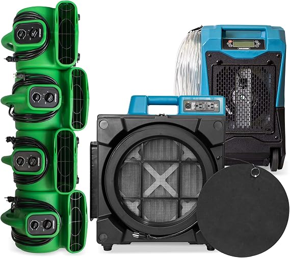 XPOWER P-430AT Medium Sized Air Mover, Carpet Dryer, Floor Blower, and Utility Fan- Features a Timer & Built-In Power Outlets Green (EXPERT PRO PACK)