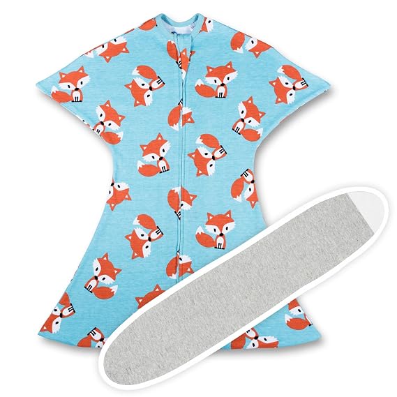 SleepingBaby Zipadee-Zip Transition Swaddle (Friendly Fox, Large for 12-24 Months) and Snuggle Strap (Grey, One Size) - Wearable Baby Blanket and Accessory for Easy Diaper Changes - Polyester, Spandex