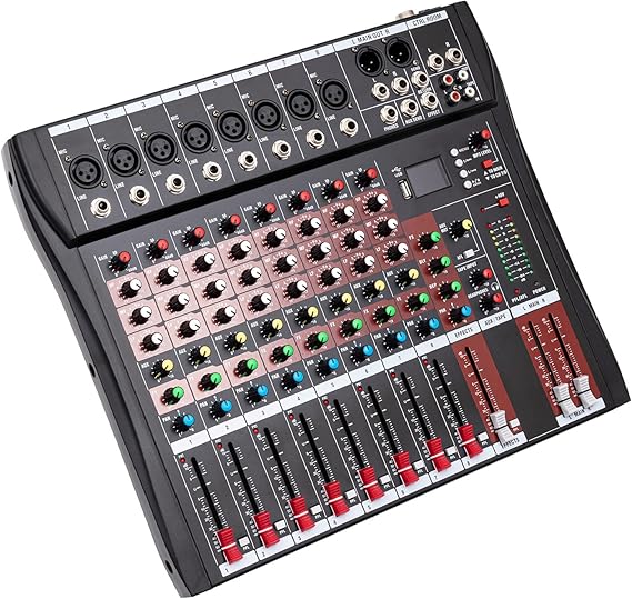 8 Channel Bluetooth Live Audio Mixer Studio Stereo Audio Mixer DJ Sound Mixing Console 8CH Sound Mixer Console Mixing Board for Pros and Beginners 15W