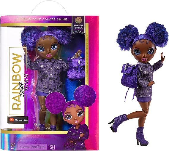 Rainbow High Jr High Series 2 Krystal Bailey- 9" Purple Posable Fashion Doll with Designer Accessories and Open/Close Backpack. Great Toy Gift for Kids Ages 6-12 Years Old & Collectors
