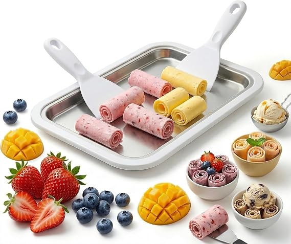 Instant Ice Cream Maker, Rolled Ice Cream Maker, Soft Serve Ice Cream Maker Perfect for Ice Cream, Frozen Yogurt & More! Food-Grade Stainless Steel Ice Cream Roll Machine for Home Use (White)