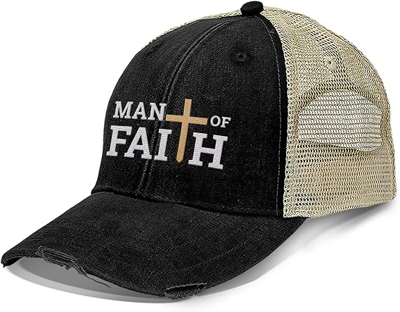 Our True God Man of Faith Christian Trucker Hat - Adjustable Cotton Snapback Hat - Breathable Mesh Side for Casual Wear