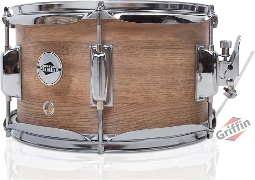 GRIFFIN Snare Drum 10"x6" PopcornPUNCH Edition Soprano with Poplar Shell, Oakwood PVC Wrap, Snare Throw Off, Drum Key & Head