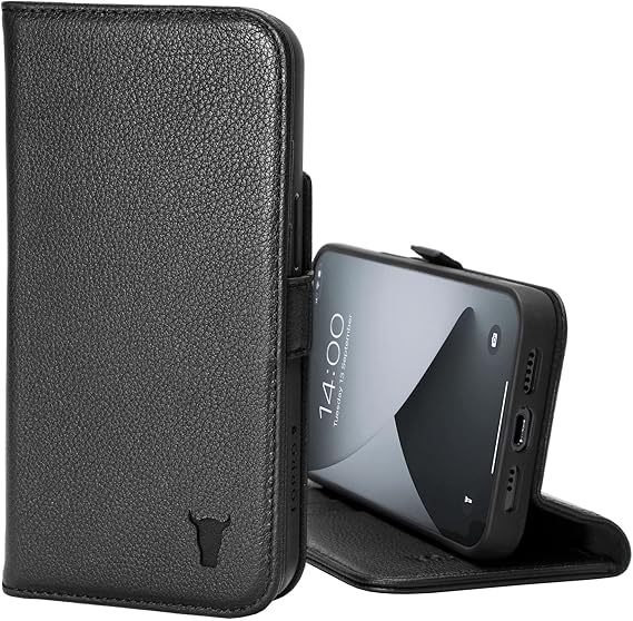TORRO Leather Case Compatible with iPhone 12 / iPhone 12 Pro Genuine Leather Wallet Case/Cover with Card Holder and Stand Function (Black)