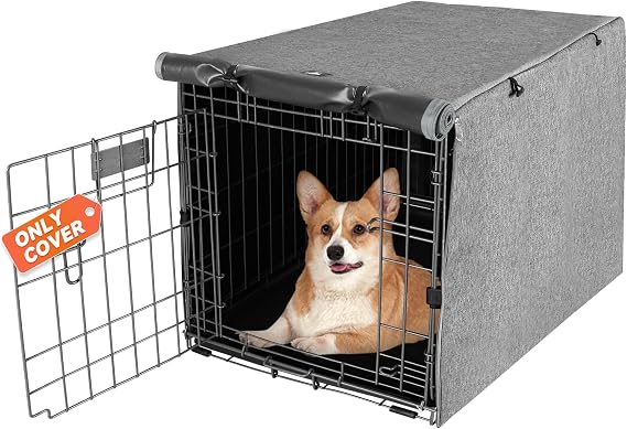 X-ZONE PET Dog Crate Cover Waterproof Kennel Cover, 30 in Grey | Double Door Dog Crate Cover for Indoor/Outdoor, Heavy Duty Polyester Cover Fits 30 inches Wire Dog Cage
