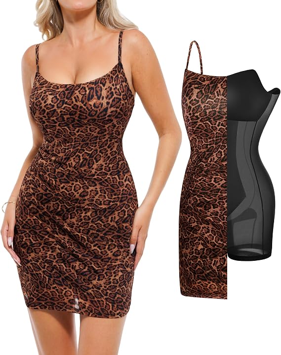 Popilush Dress with Built in Shapewear Spaghetti Strap Mini Dresses Mesh Ruched Bodycon Summer Splash | Built in Shapewear, Tummy Control, Adjustable Spaghetti Straps, Stretch Fabric, Birthday Outfit Cocktail Wear