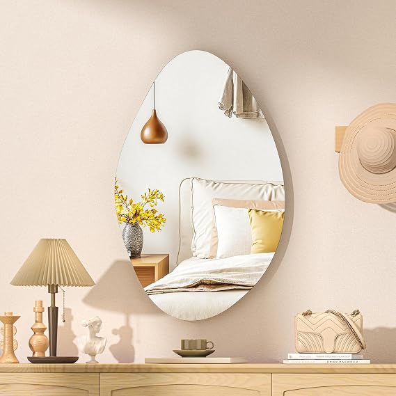 Hasipu 24"x15" Irregular Wall Mirror Frameless Asymmetrical Mirror for Wall | Frameless Wall Mirror, 4mm Tempered Glass, Horizontal & Vertical, Wall Mount, Bathroom, Bedroom, Modern Home Decor