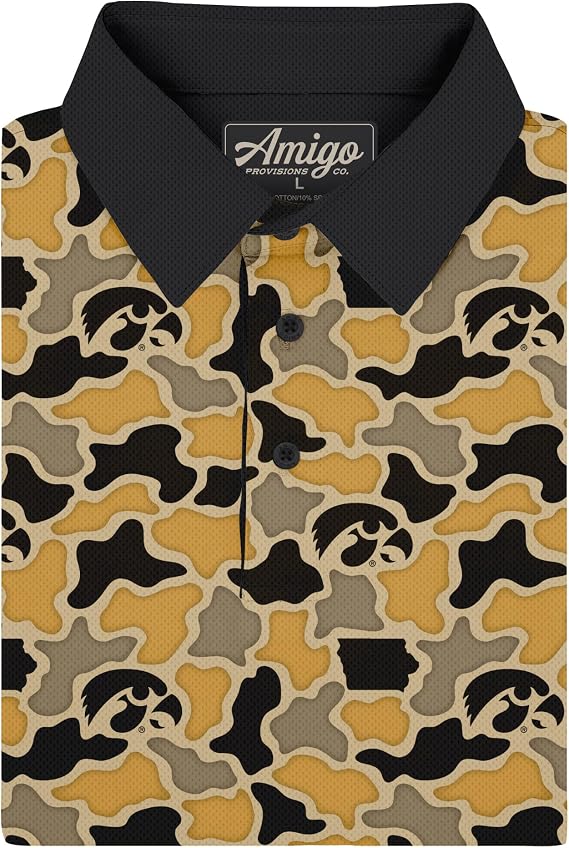 Amigo NCAA Mens Iowa Hawkeyes Licensed Camo Range Polo Shirt